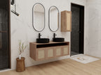 48" Bathroom Vanity with 2-Ceramic Art Sink and Side Cabinet