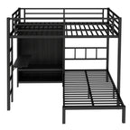 Full XL Over Twin Metal Bunk Bed with Folding Desk and LED Closet