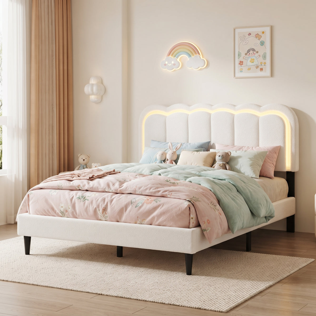 Lambswool Petal Headboard Bed Frame