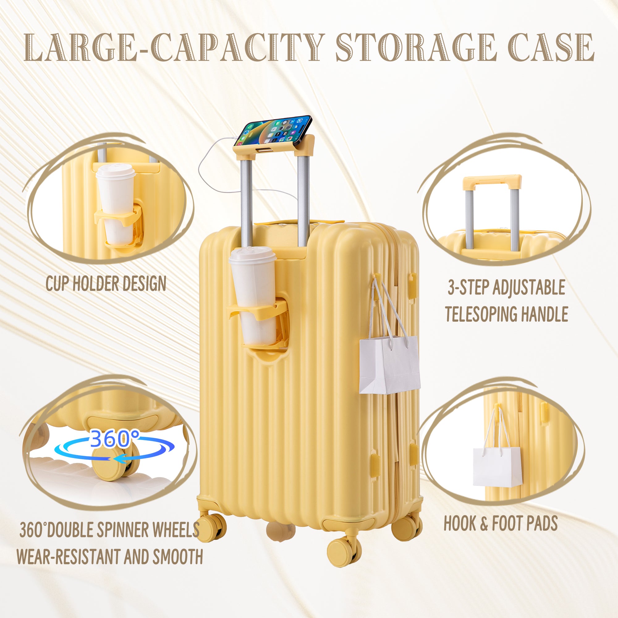 3-Piece ABS Spinner Wheel Luggage Set in Yellow