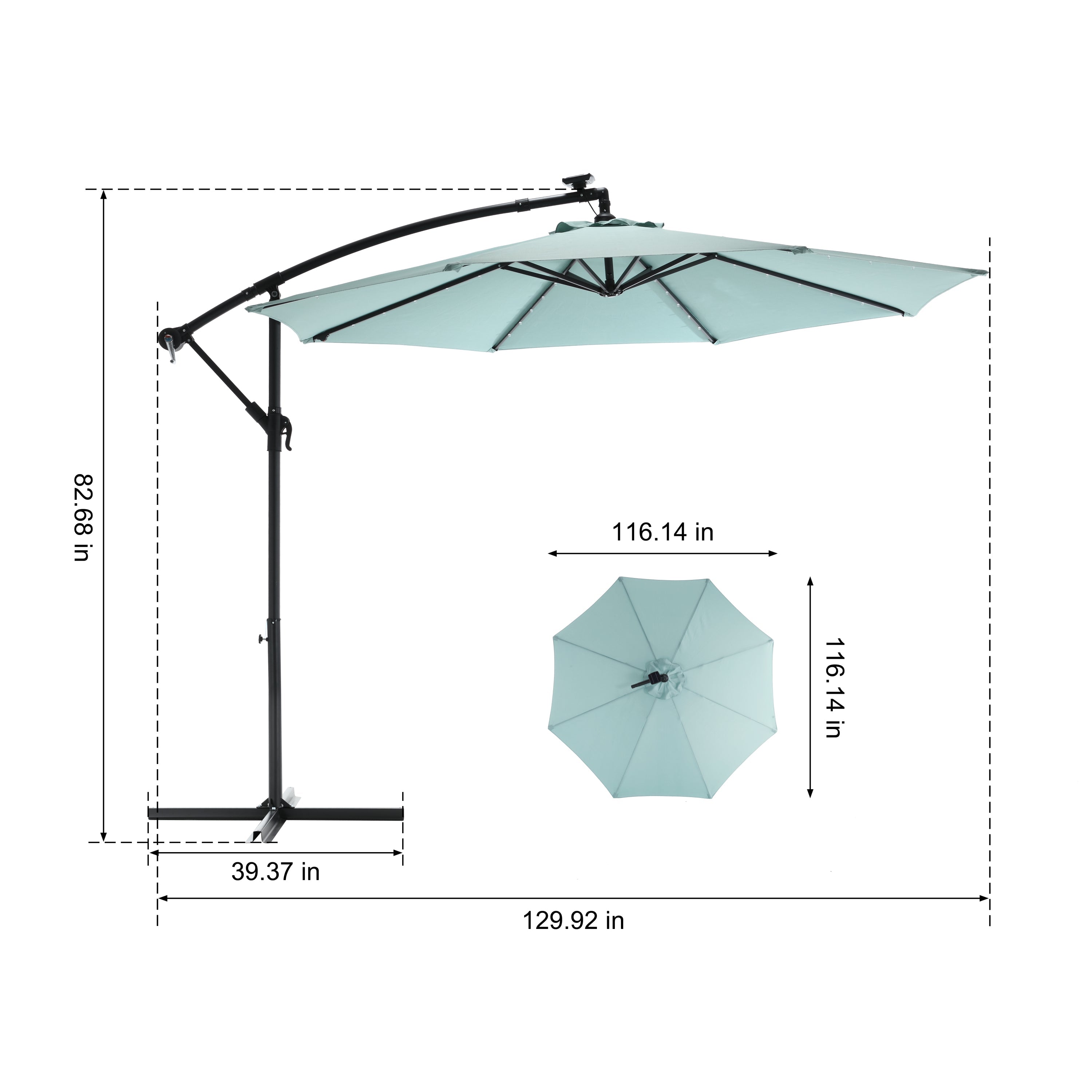 10ft Solar LED Offset Hanging Market Patio Umbrella (Khaki)