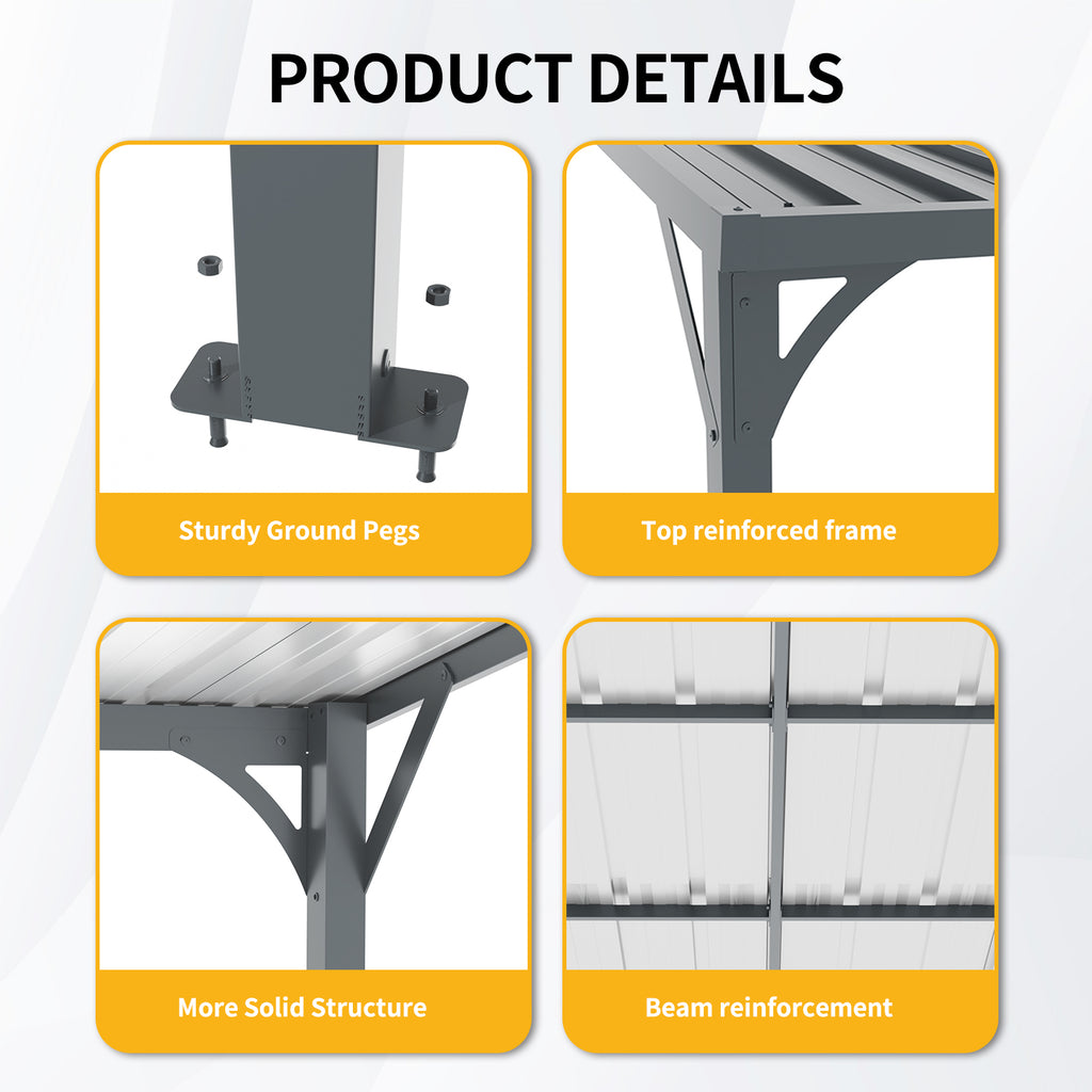 Outdoor Metal Pergola 8' x 10' with Inclined Roof