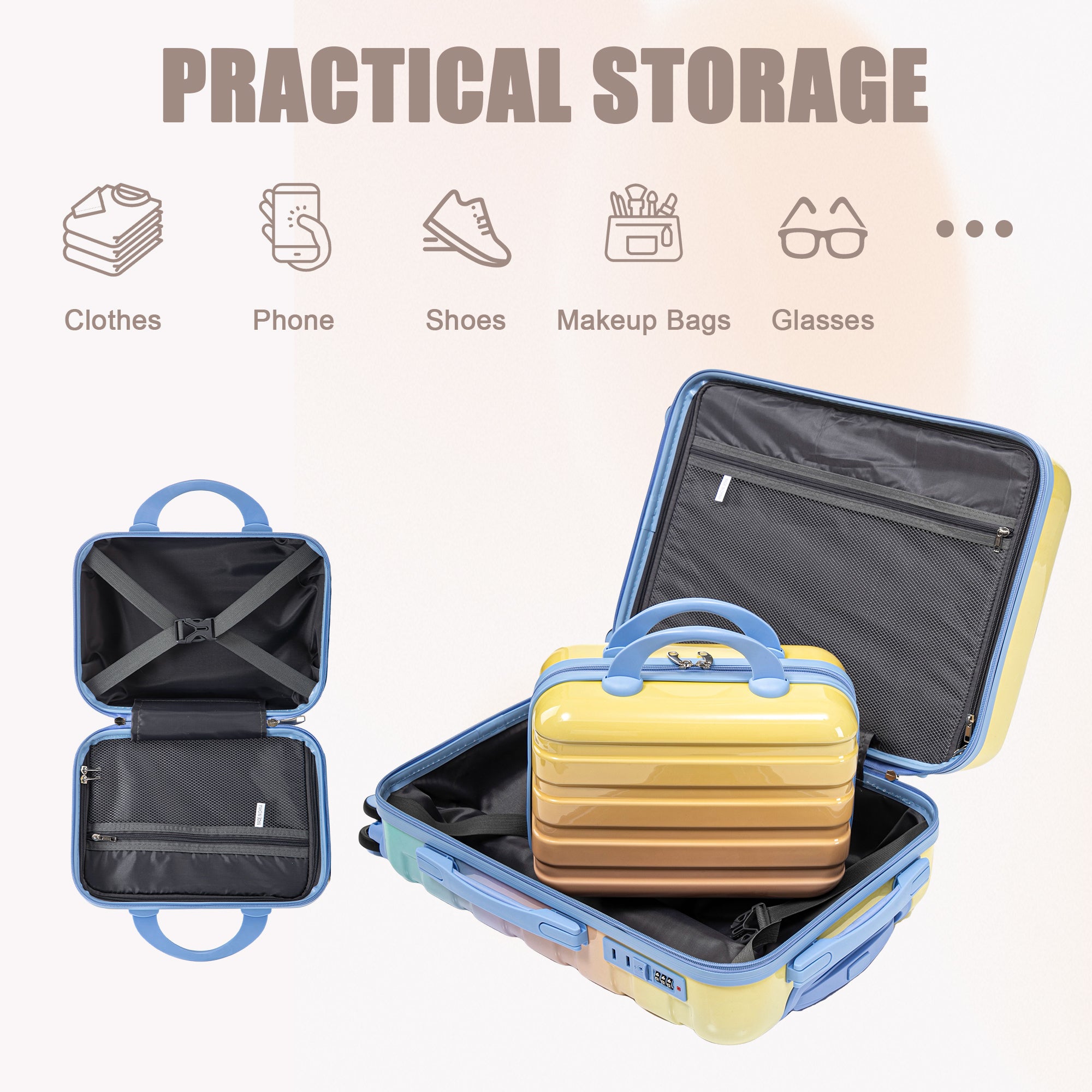 14'/20' 2-Piece PC Spinner Wheel Luggage Set in Gradient Blue Yellow