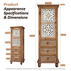 Rustic Wooden Storage Cabinet with Decorative Cutout Door & 3 Drawers