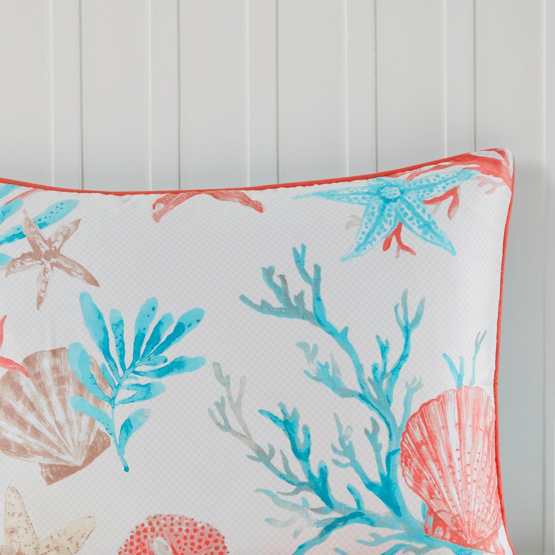 7 Piece Cotton Sateen Comforter Set Coral Queen