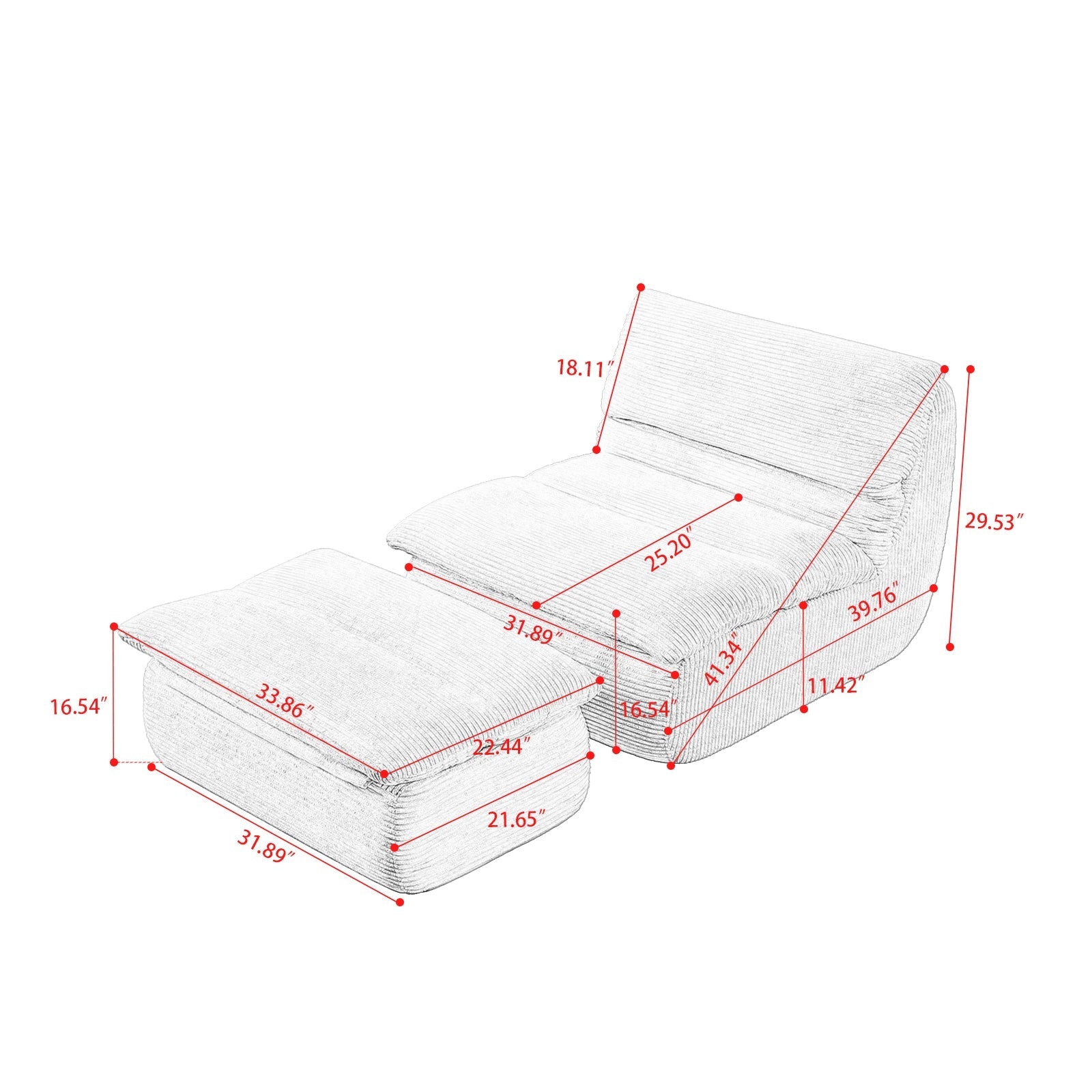 Modern Compressed Lounge Chair with Ottoman - Cozy Corduroy Recliner