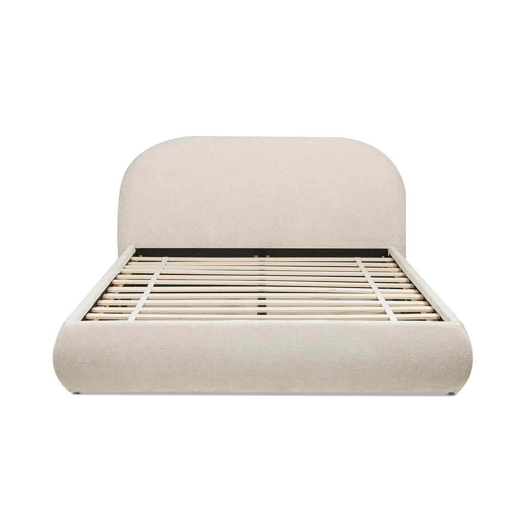 Archie Puffy Grounded Upholstered Platform Bed Queen, Oatmeal Light
