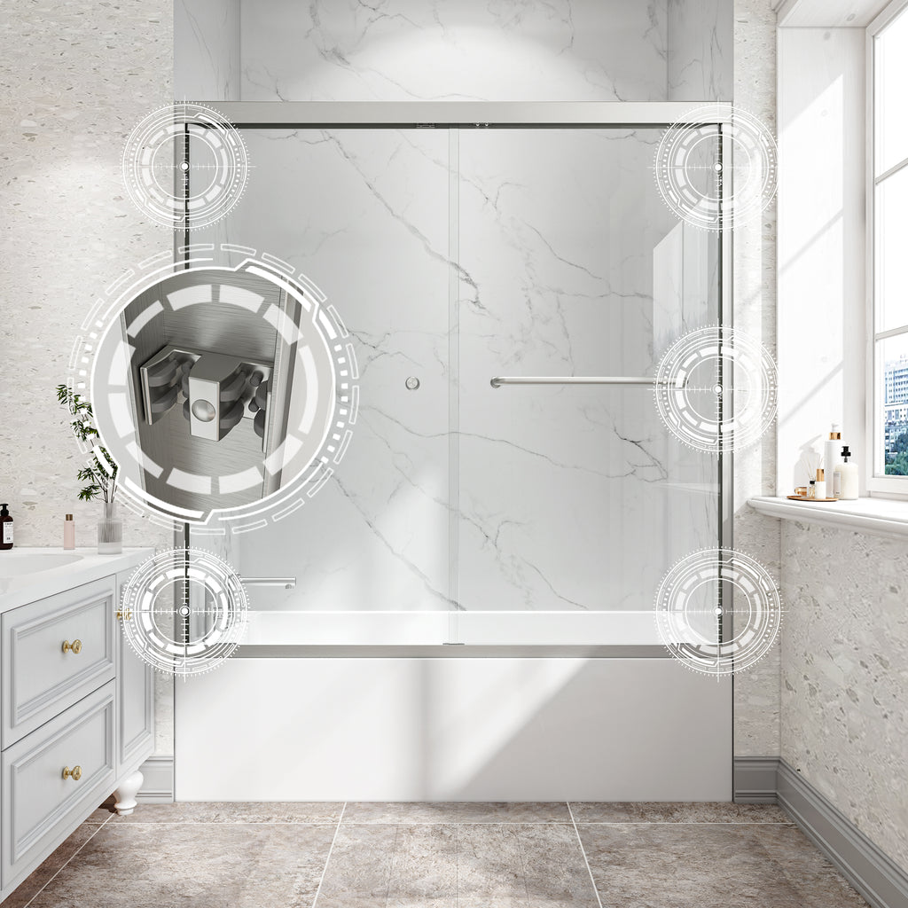 Brushed Nickel Reversible Installation Double Bypass Sliding Shower Door