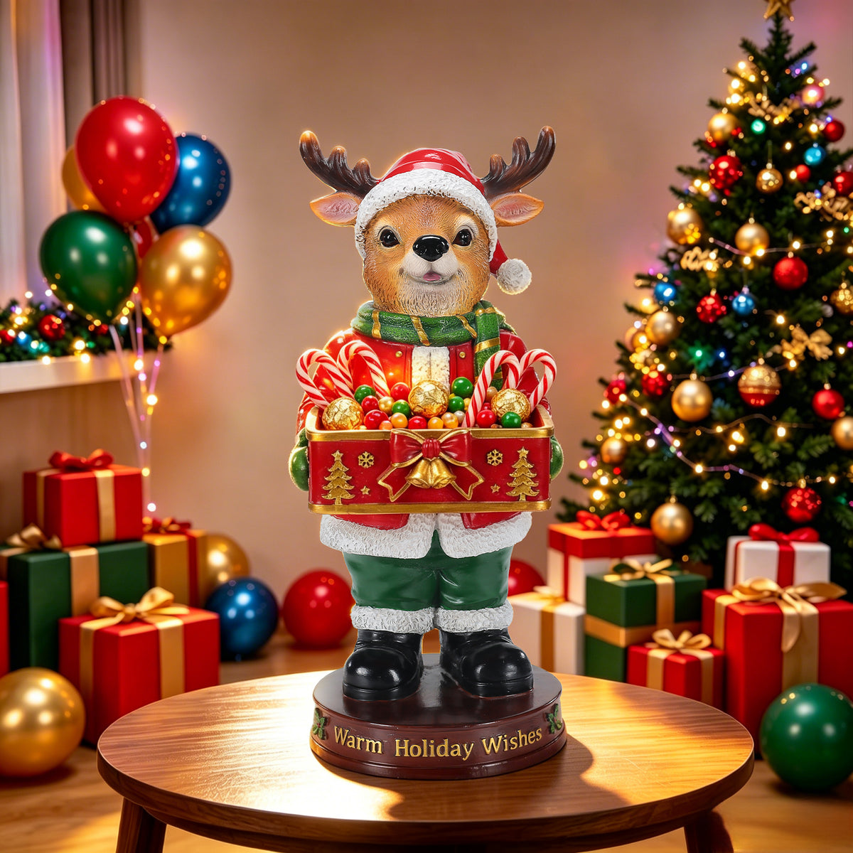Christmas Reindeer Statue with Storage Tray, Red Resin, 18.5 Inches Tall