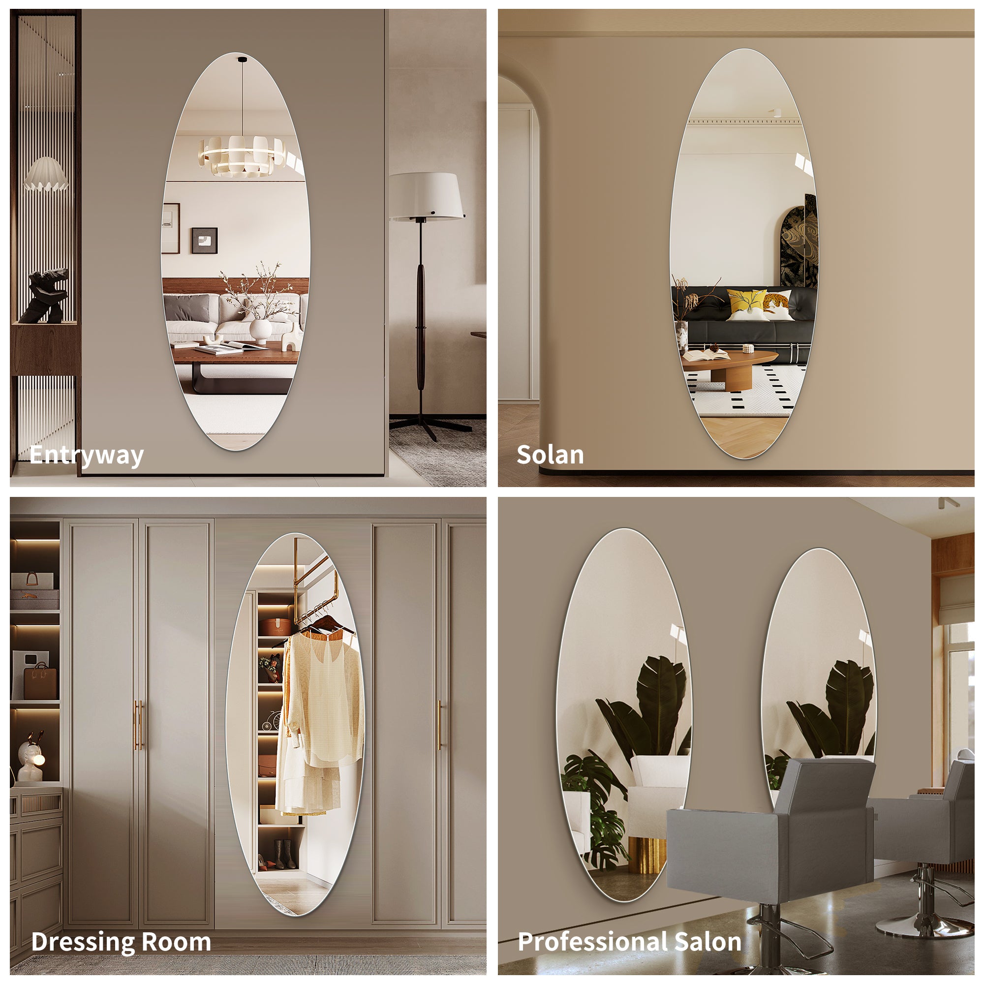 65" x 24" Full Length Wall Mirror - Oval Design