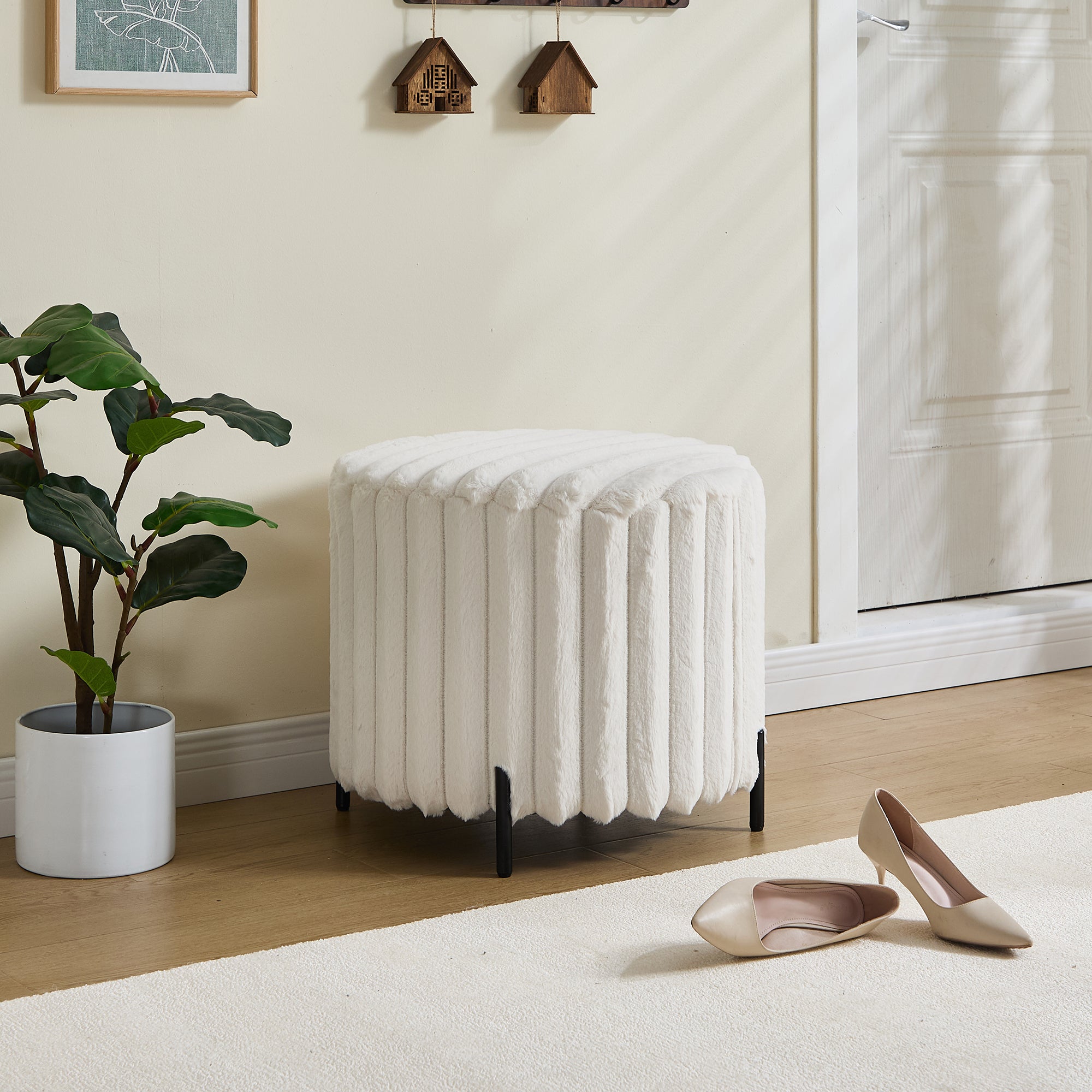 22.05" Wide Upholstered Round Pouf Ottoman