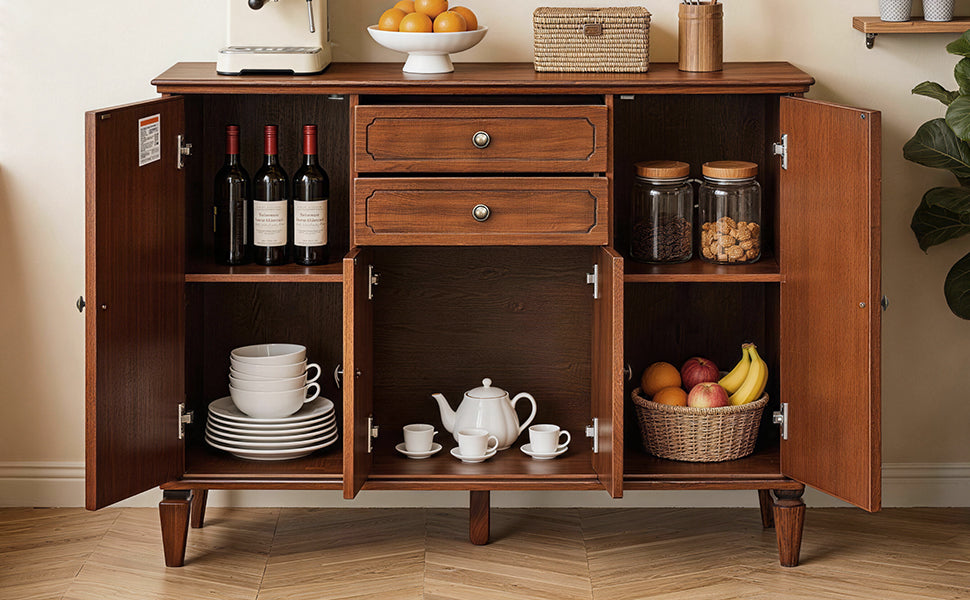 Sideboard Buffet Cabinet with 4 Doors & 2 Drawers, Vintage Wooden Credenza with Adjustable Shelves, Multi-Functional Storage Console Cabinet for Kitchen, Entryway, Living Room