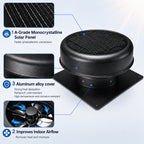 12" Flush Mount Round Solar Roof Vent Fan, 30W Dual Power