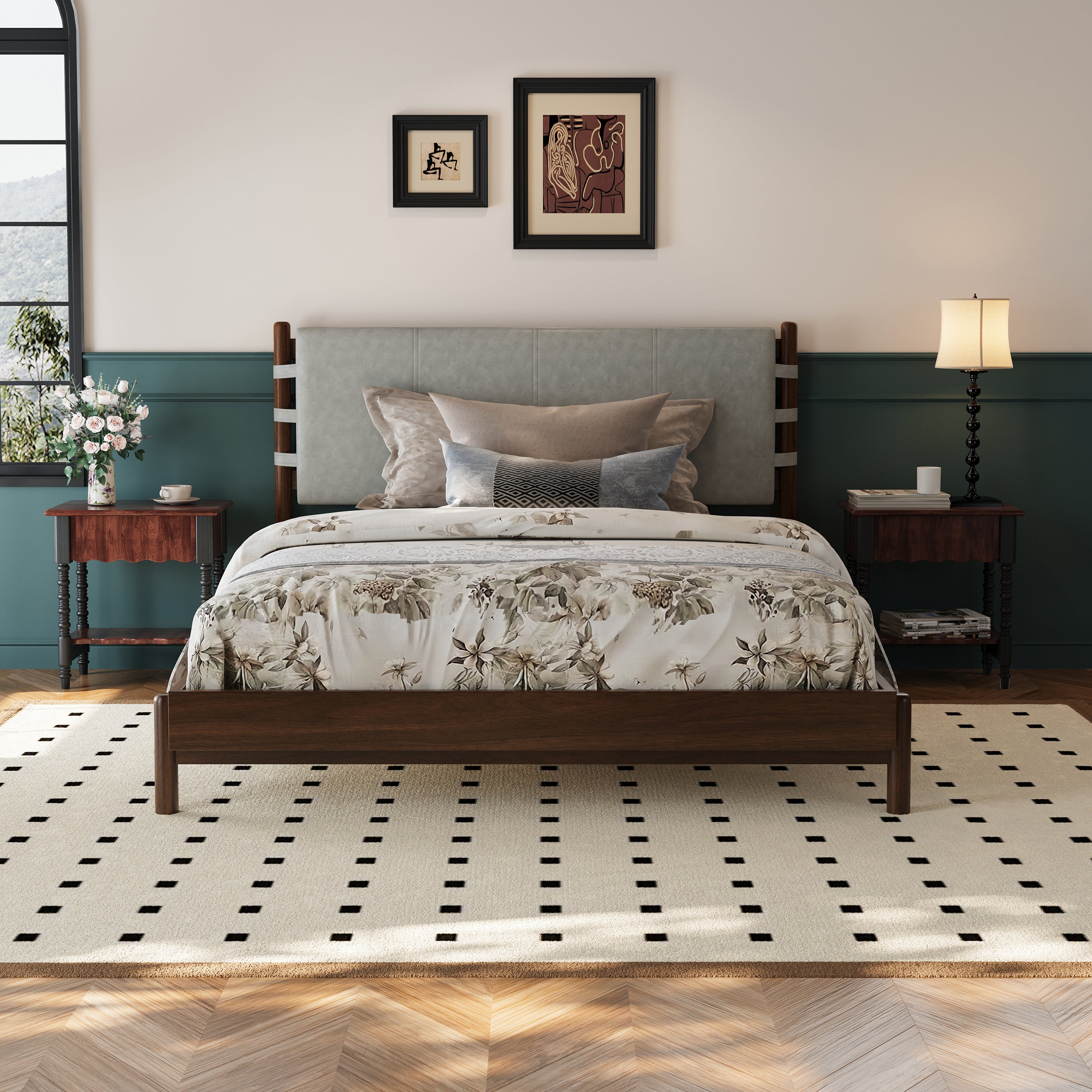 Premium Rubber Wood Platform Bed Frame, Queen Size