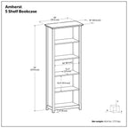 Amherst 30 Inch Solid Wood 5 Shelf Bookcase in Light Golden
