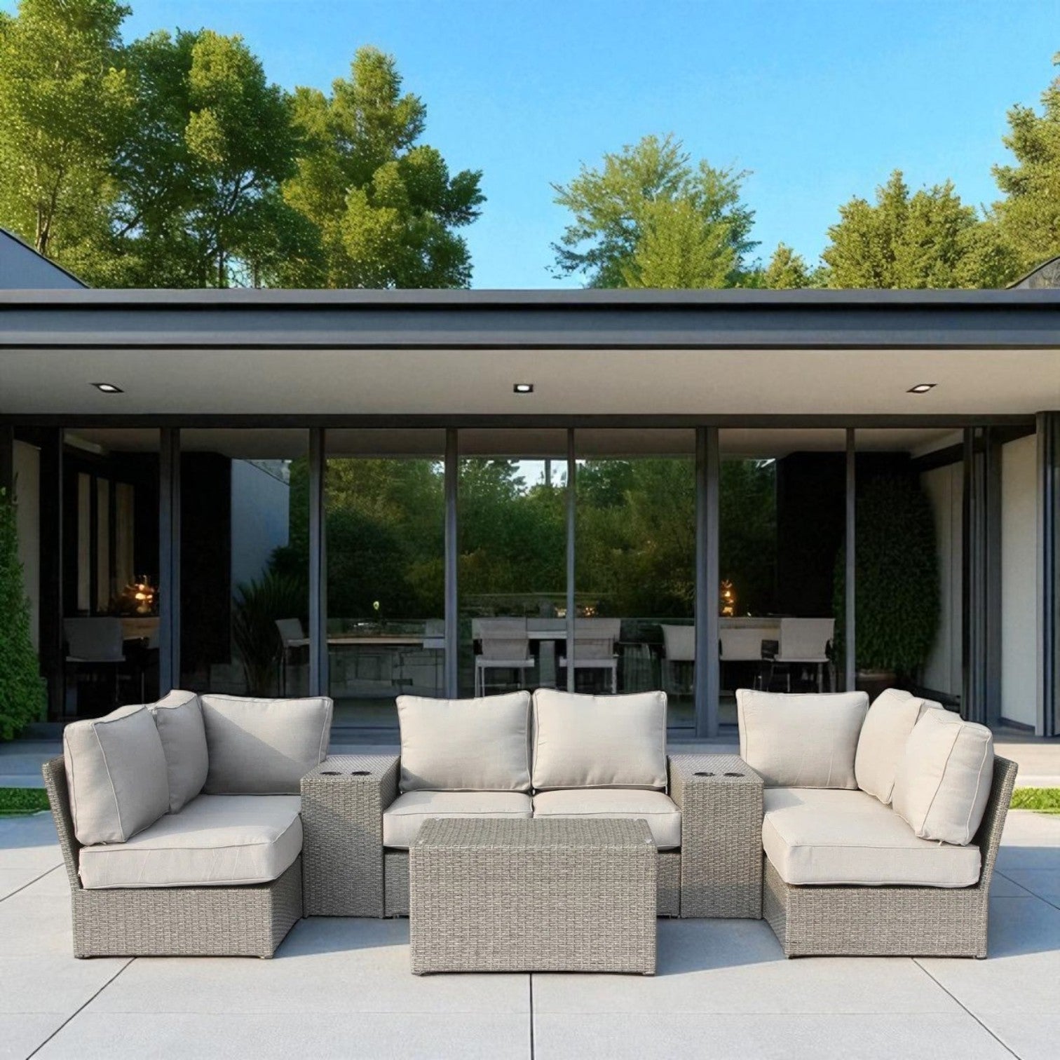 Outdoor Wicker Seating Group for 4 – Pre-Assembled with Cushions