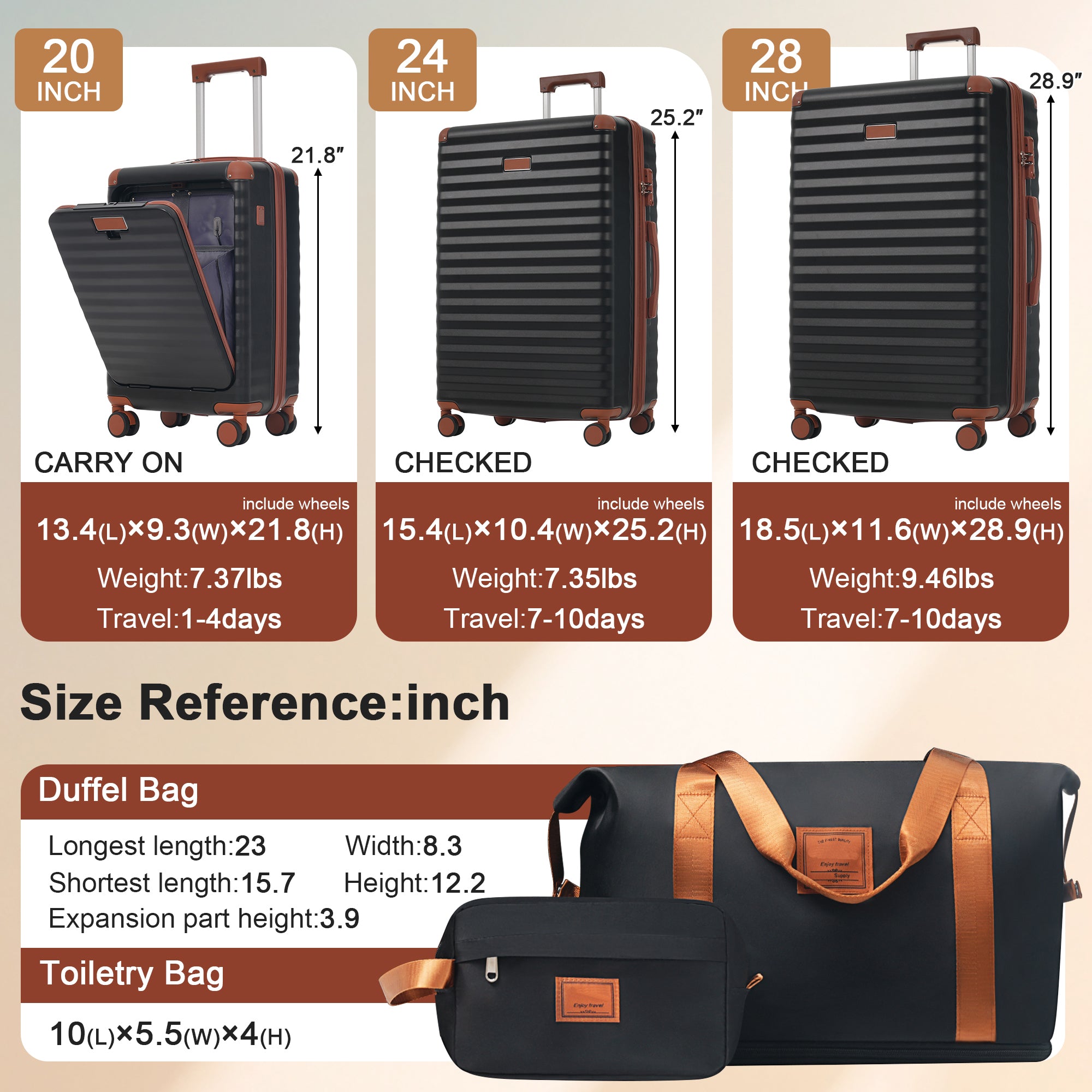 Luggage Set - 5 Piece Hardside Expandable Carry-On