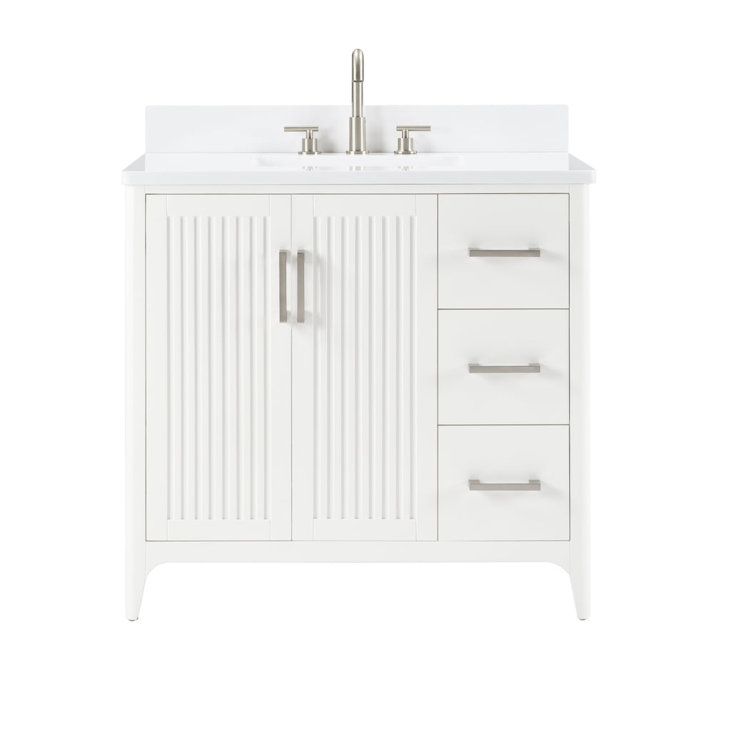 36 Inch Solid Wood Pre-Assembly Bathroom Vanity with US Power - White