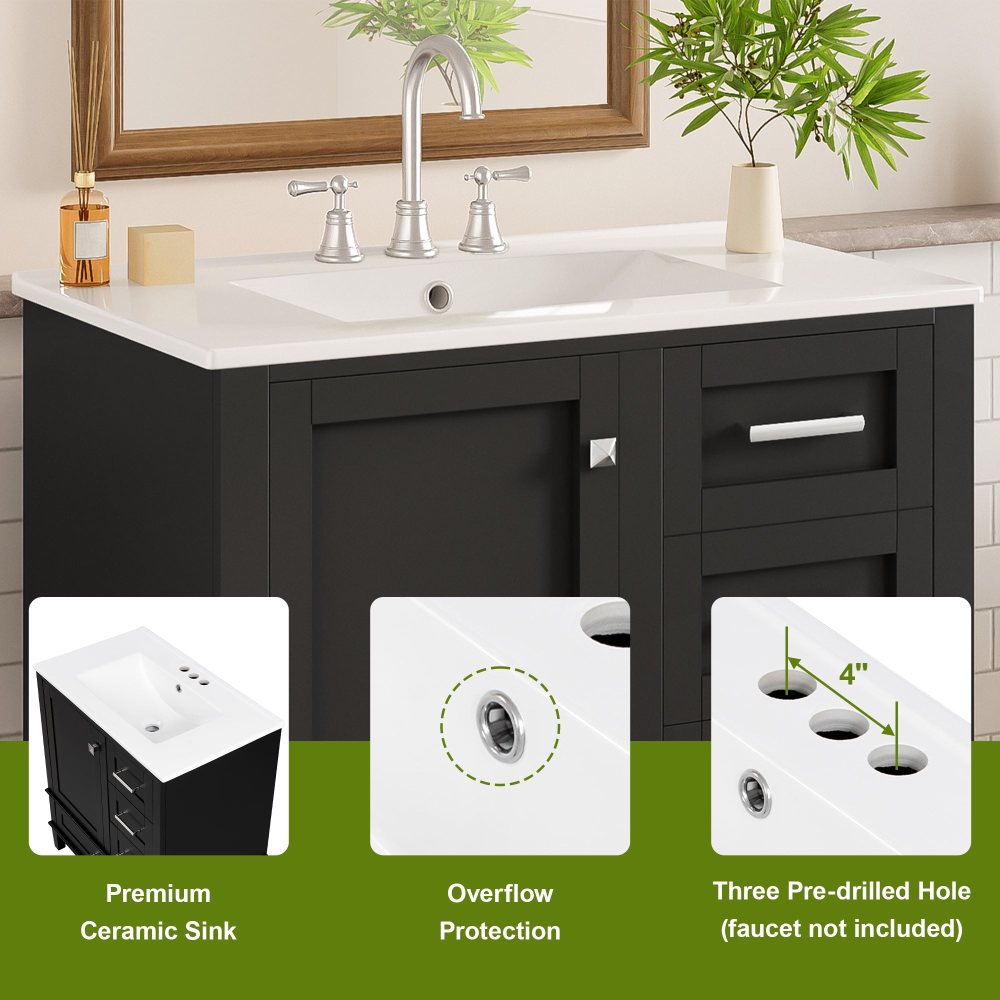30" Bathroom Vanity, Modern Bathroom Cabinet with Sink Combo Set