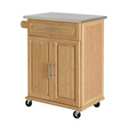 Indoor Compact Bamboo Rolling Kitchen Cart with Stainless Steel Top