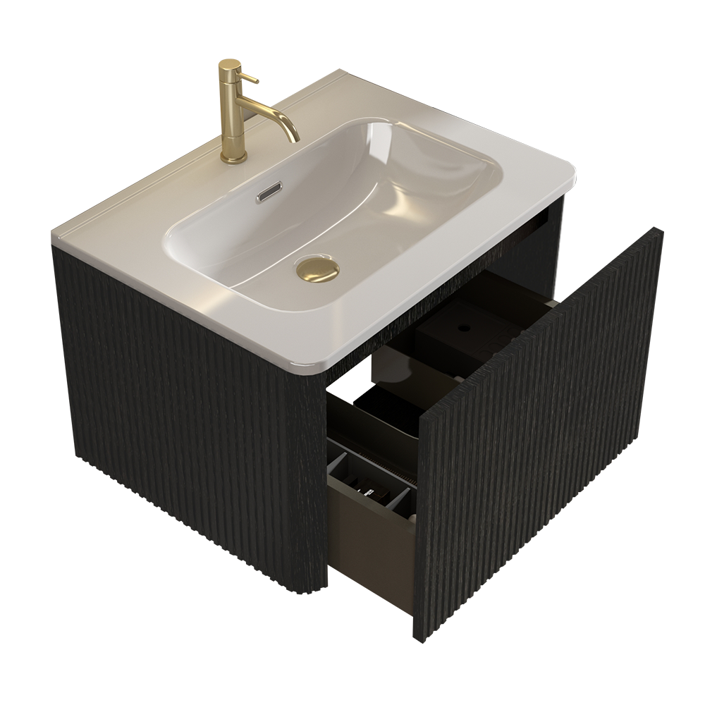 Etna 24-Inch Floating Bathroom Vanity, Black Melamine with White Ceramic Sink