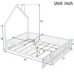 Wood Full Size House Platform Bed with Guardrail