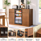 Fluted Buffet Wine Cabinet With Mini Fridge Nook