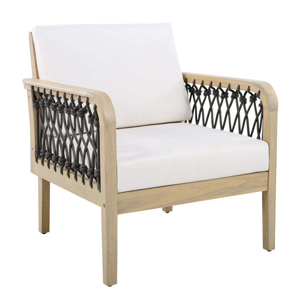 Outdoor Acacia Wood Club Chair with Handwoven Rope (Set of 2)