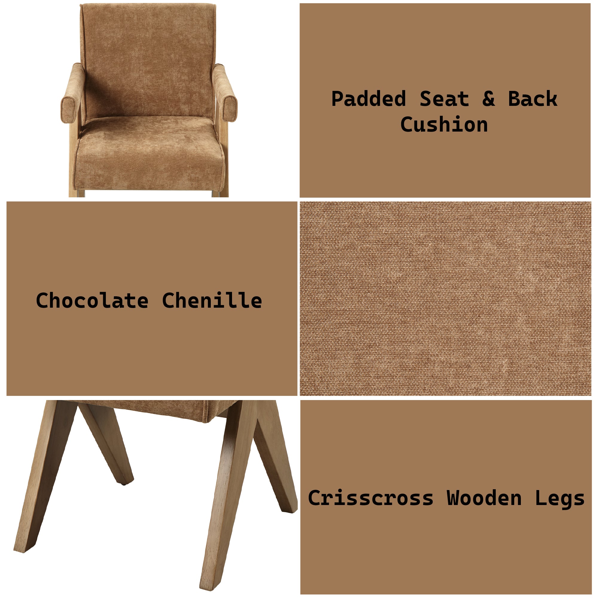 Zoey Chocolate Chenille Seating for Dining