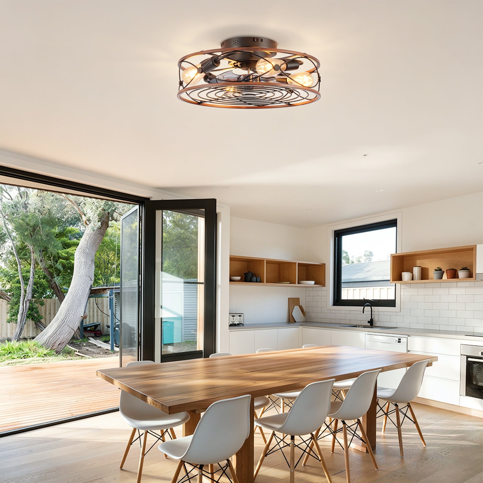 20'' Mounting Type Caged Ceiling Fan with Lights and Remote Control