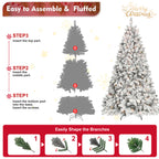 6FT Flocked Christmas Tree with 350 UL Lights and 35 Pine Cones