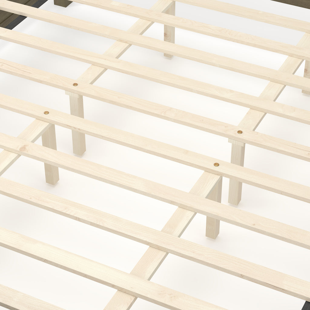 King Size Farmhouse Solid Wood Platform Bed Frame, 50.8-Inch Tall, Beige Linen
