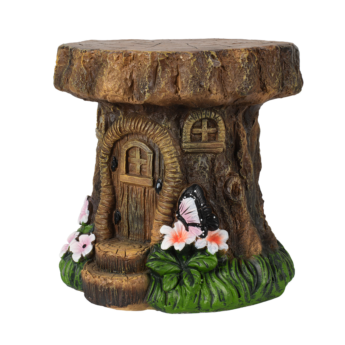 Tree Stump Fairy House Stool Garden Statue