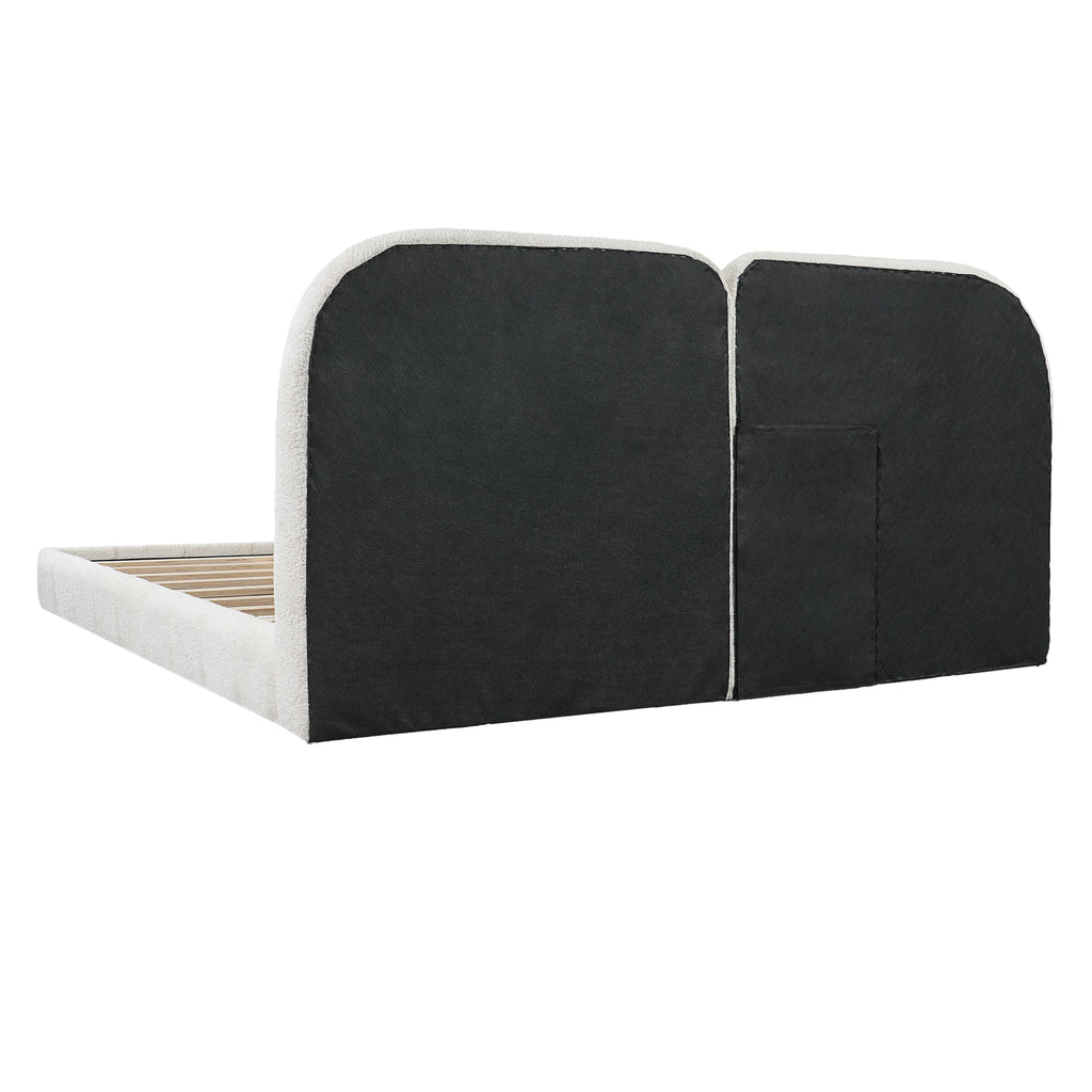Queen Size Boucle Upholstered Platform Bed with Tufted Headboard