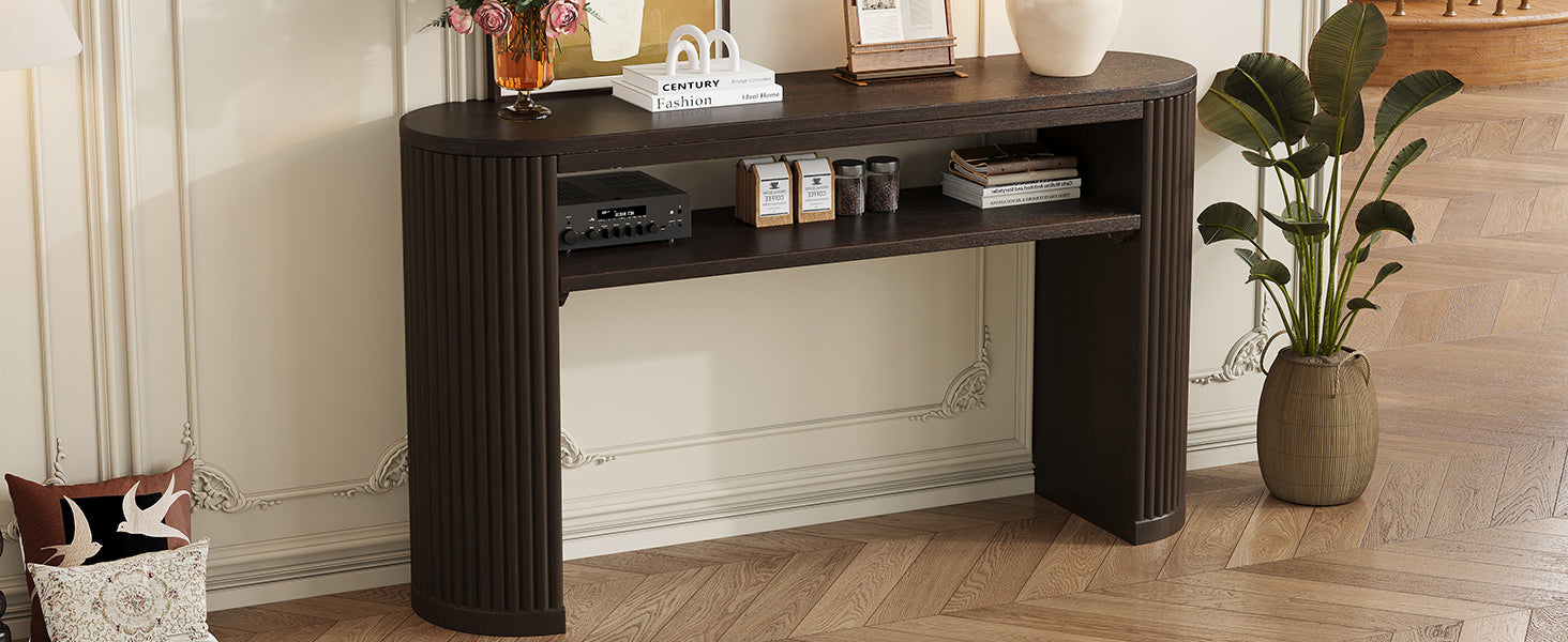 Trexm Rustic Console Table with Fluted Legs