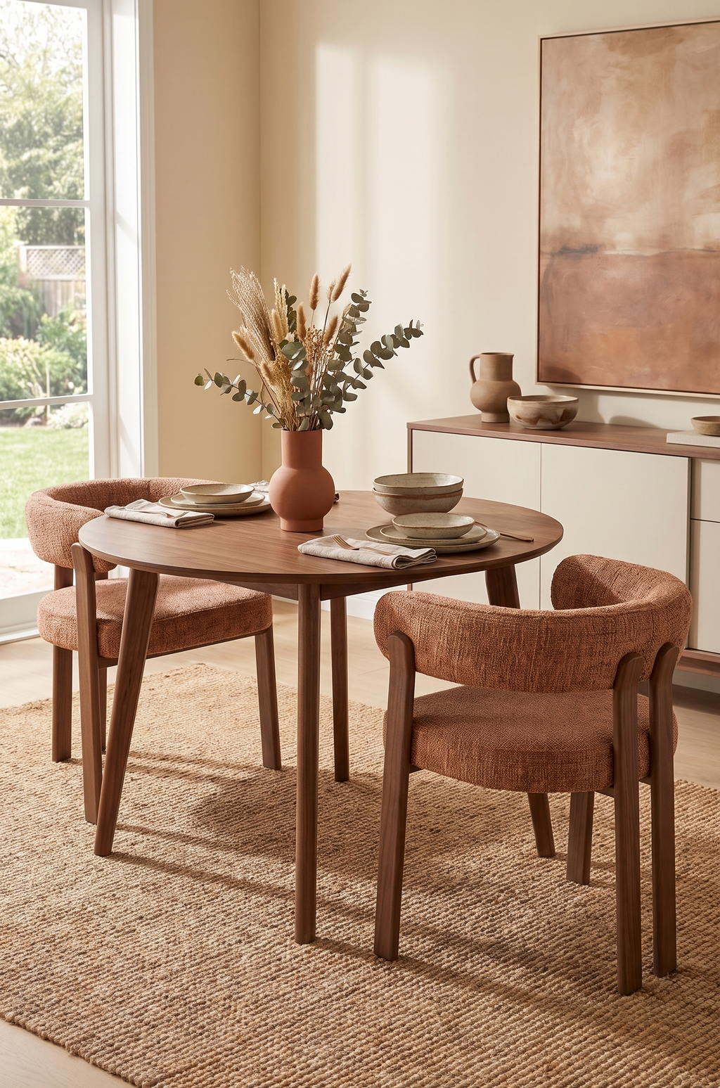 2-Piece Modern Bouclé Dining Chair Set, Curved Barrel Back Accent Side Chairs with Heavy-Duty Wood-Grain Metal Legs
