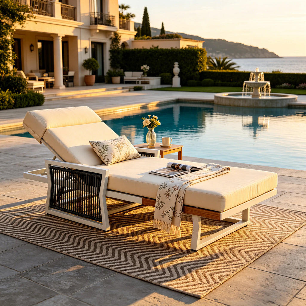 White Iron Outdoor Chaise Lounge