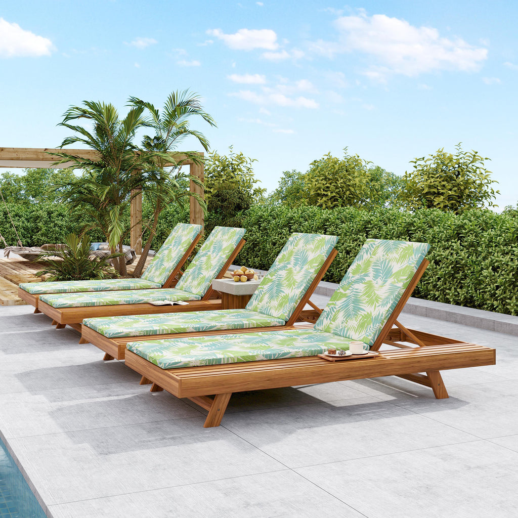 Lounge Chaise Set - Premium Acacia Wood with Cushions