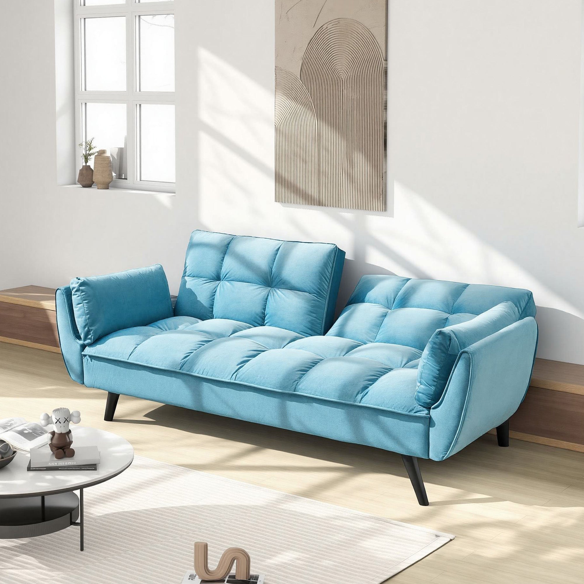 74" Blue Sofa With Soft Armrests