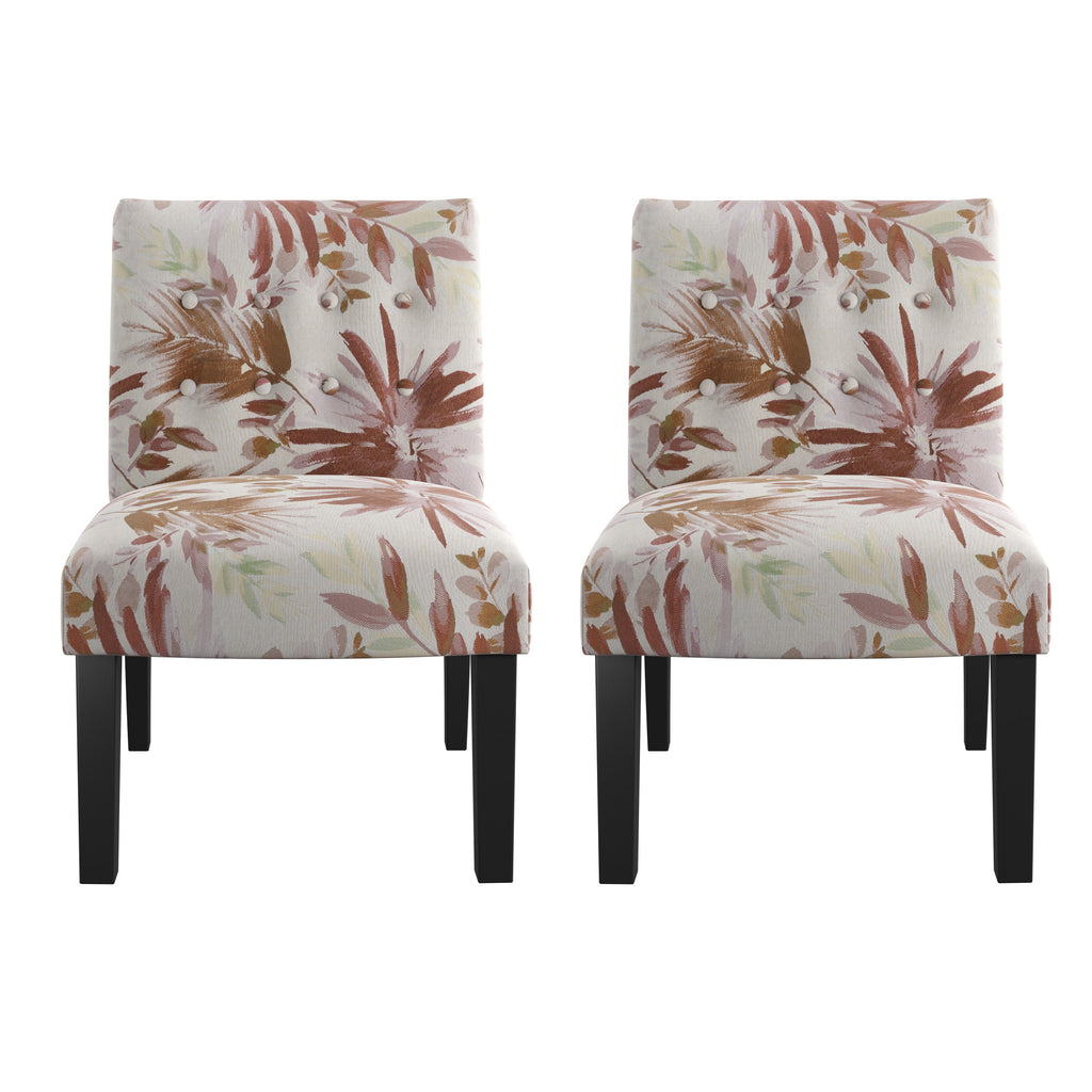 Red Floral Accent Chairs, Set of Two