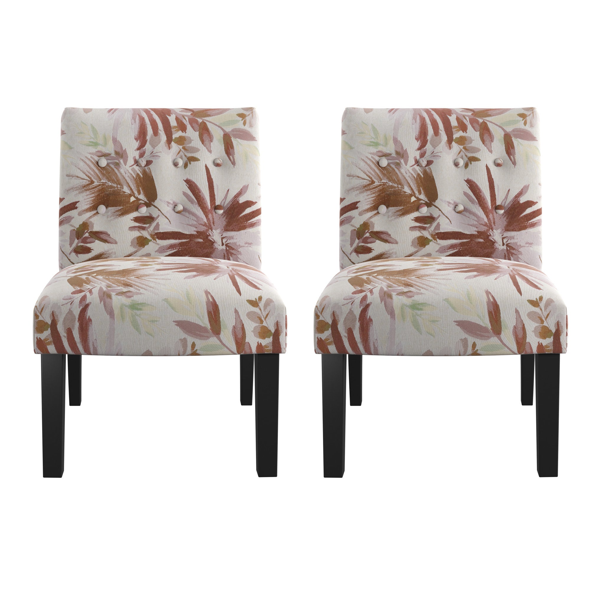 Red Floral Accent Chairs, Set of Two