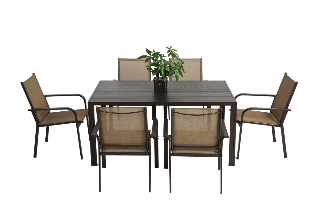 7 Pieces Patio Dining Set with Rectangular Table and 6 Stackable Chairs