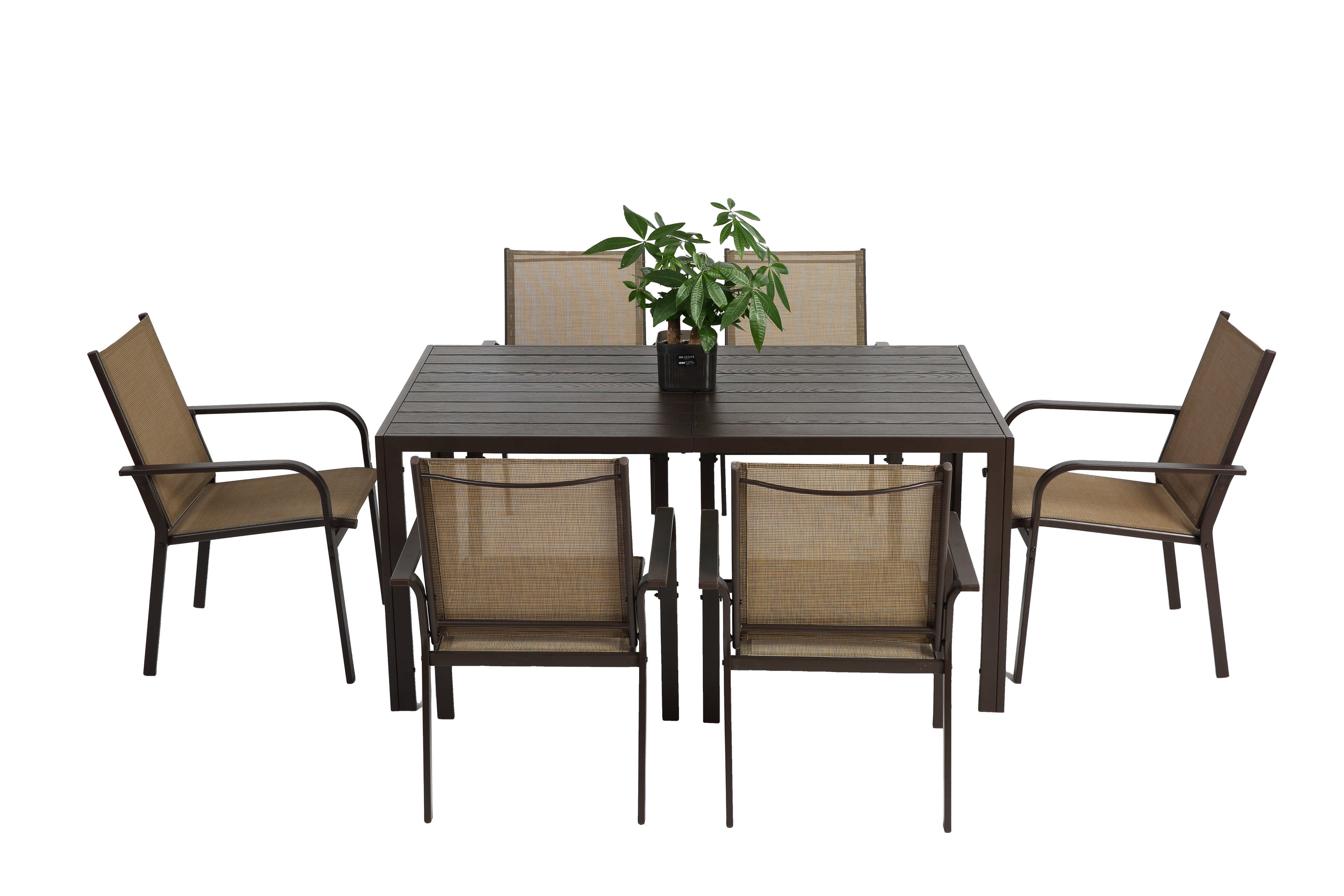 7 Pieces Patio Dining Set with Rectangular Table and 6 Stackable Chairs
