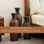 Hand-Woven PVC Rattan Vases, Set of 3