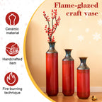 Artisanal Fire-Finished Metal Vases, Set of 3