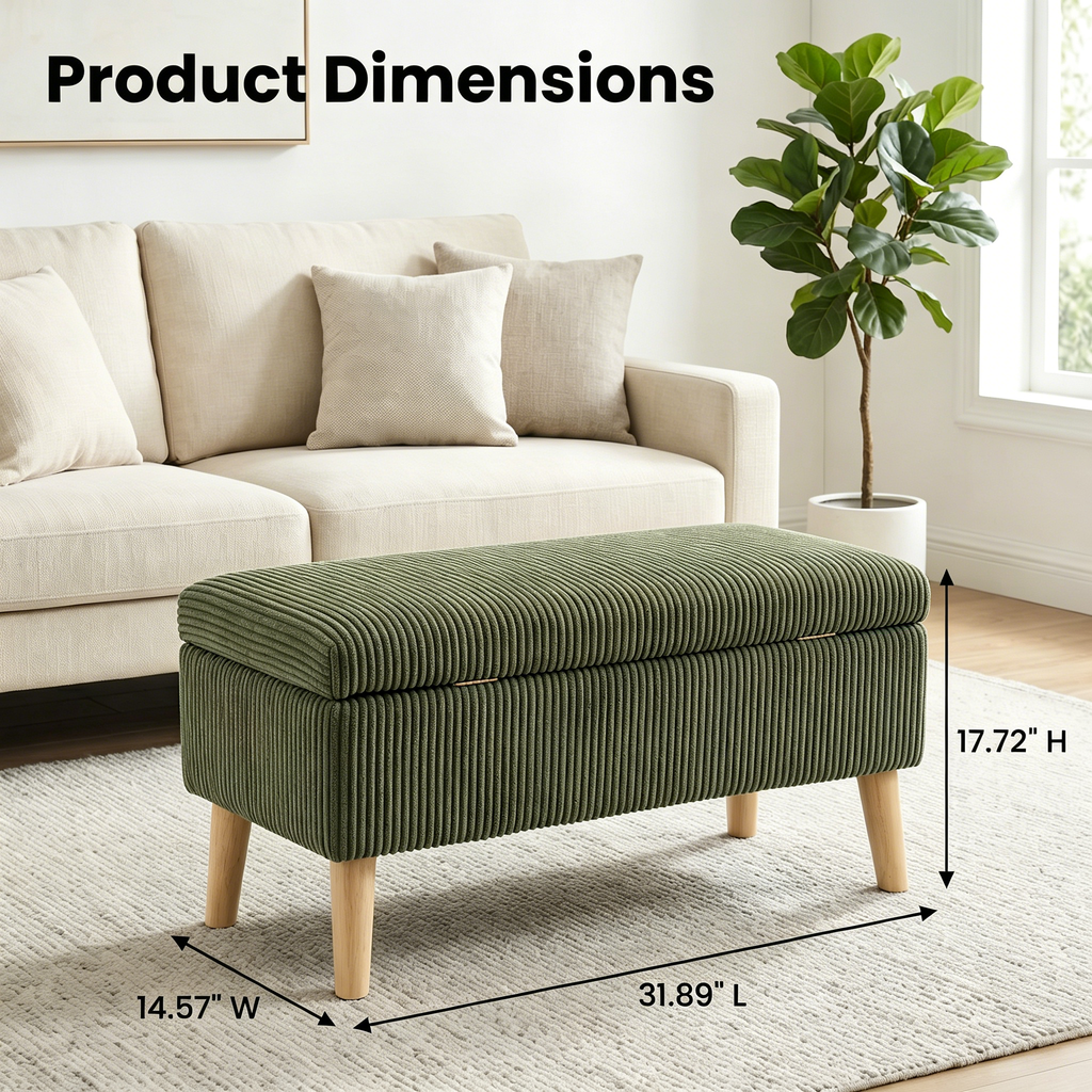 32 Inch Wide Olive Corduroy Ottoman