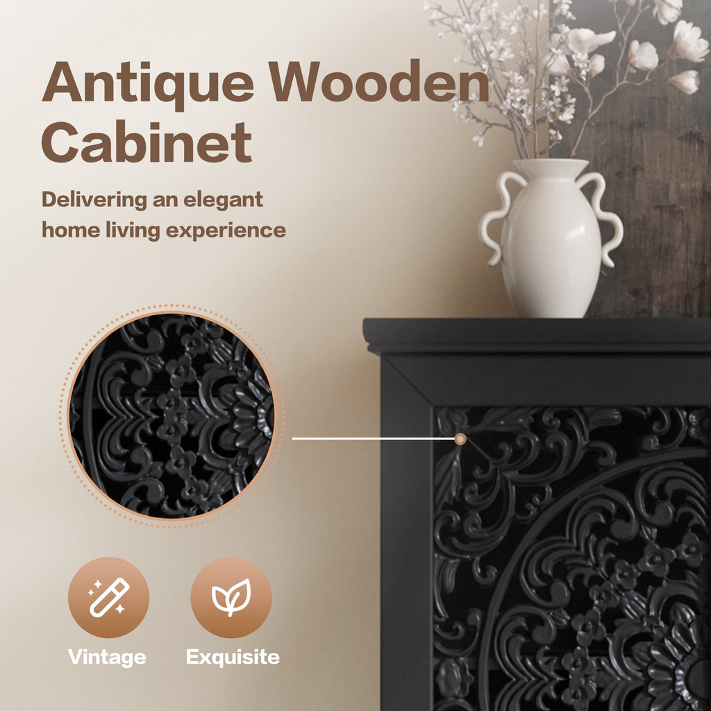 Rustic 55-Inch Tall Storage Cabinet with Drawer, Black