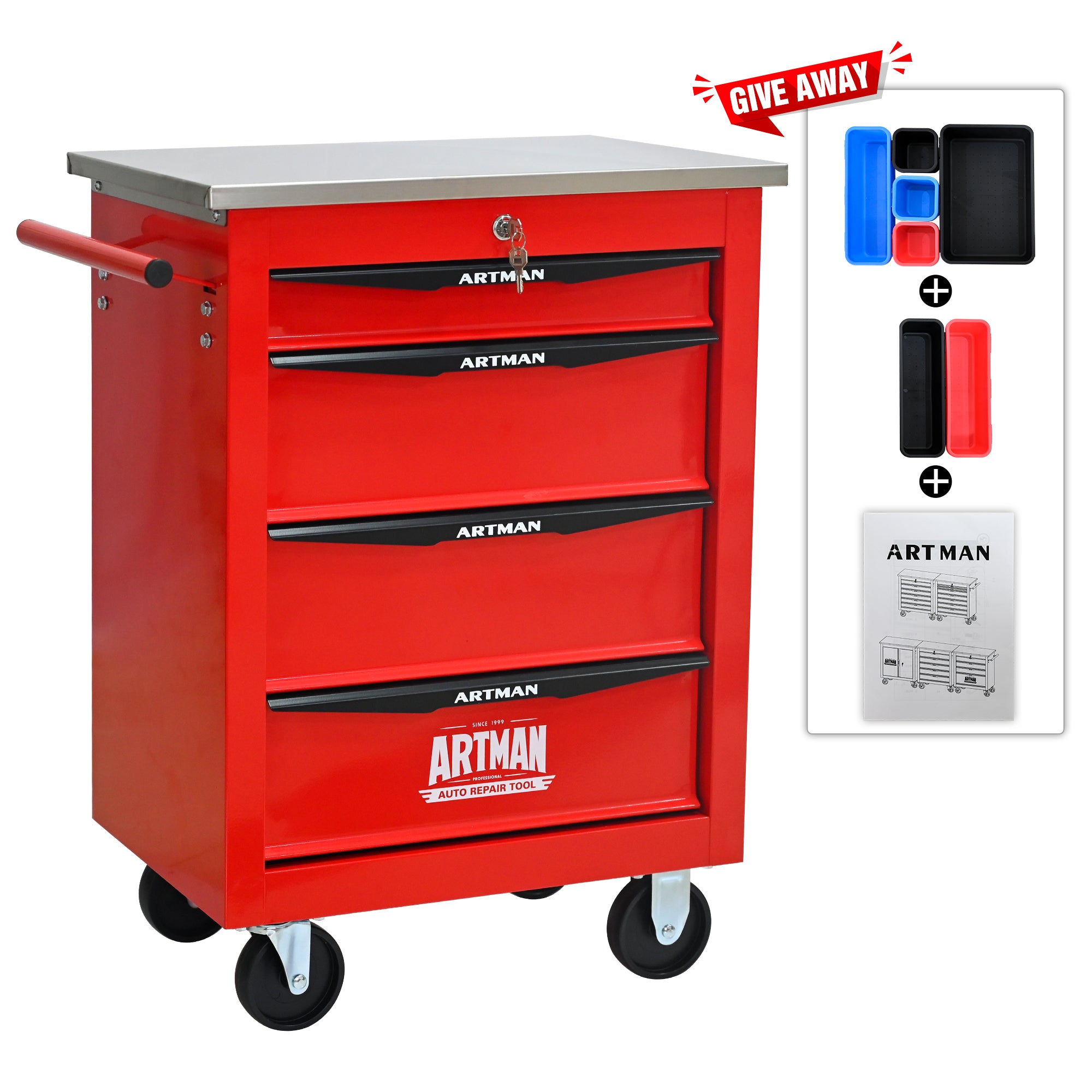 4 Drawers Multifunctional Tool Cart with Wheels