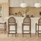 Panama 26.5" Curved Back Cane Rattan Counter Stool, Set of 2, Two-Tone Neutral