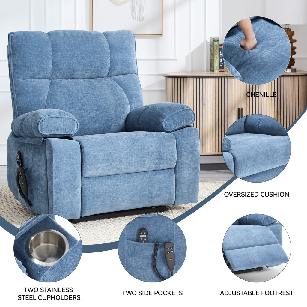 Blue Heat Massage Dual Motor Electric Power Lift Recliner